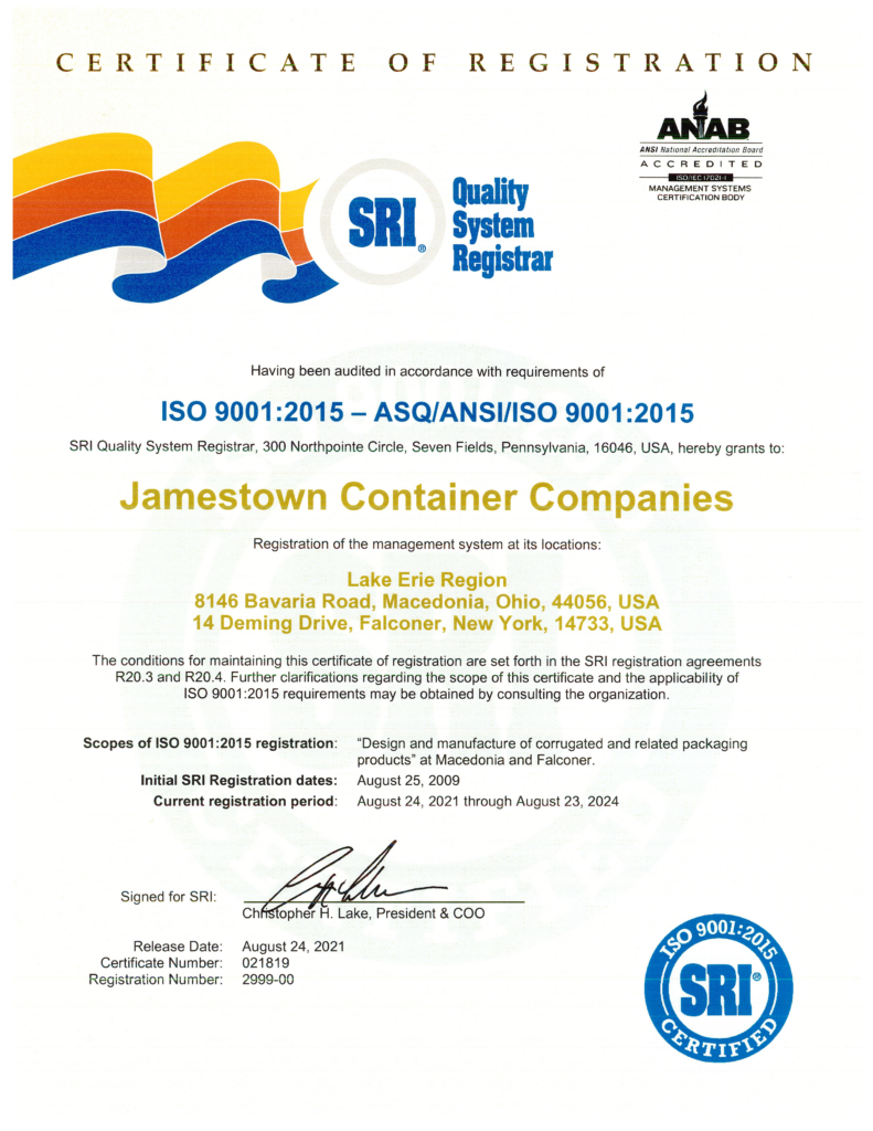 Lake Erie Region ISO Certification