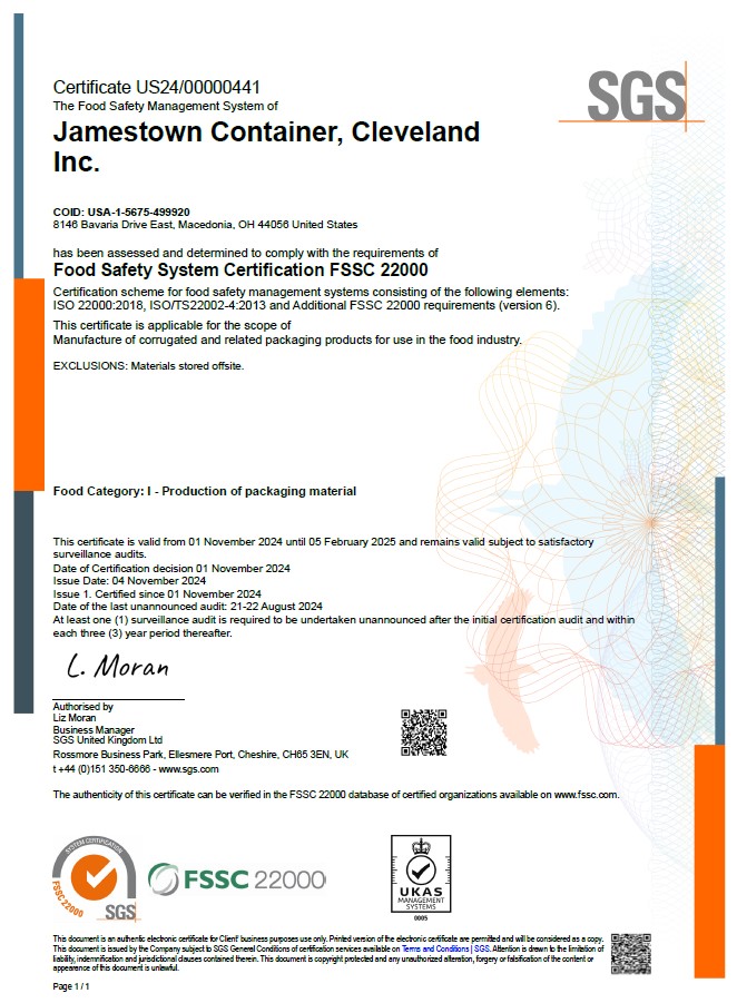 JCC FSSC 22000 Certificate